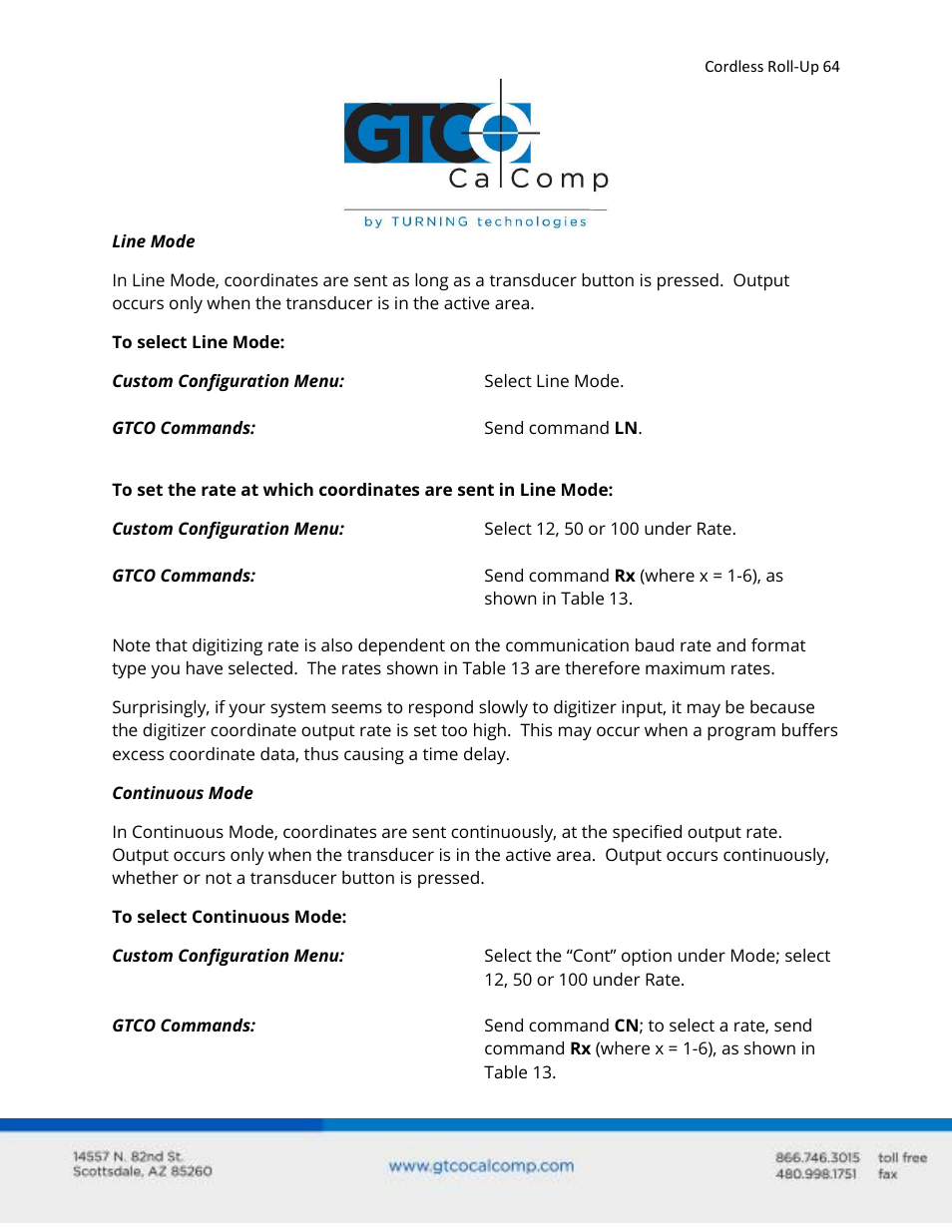 GTCO Cordless Roll-Up - Users Guide User Manual | Page 64 / 74