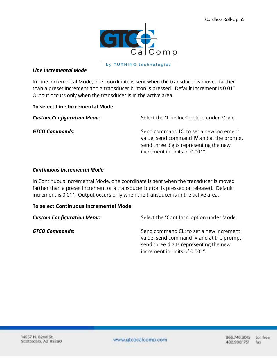 GTCO Cordless Roll-Up - Users Guide User Manual | Page 65 / 74