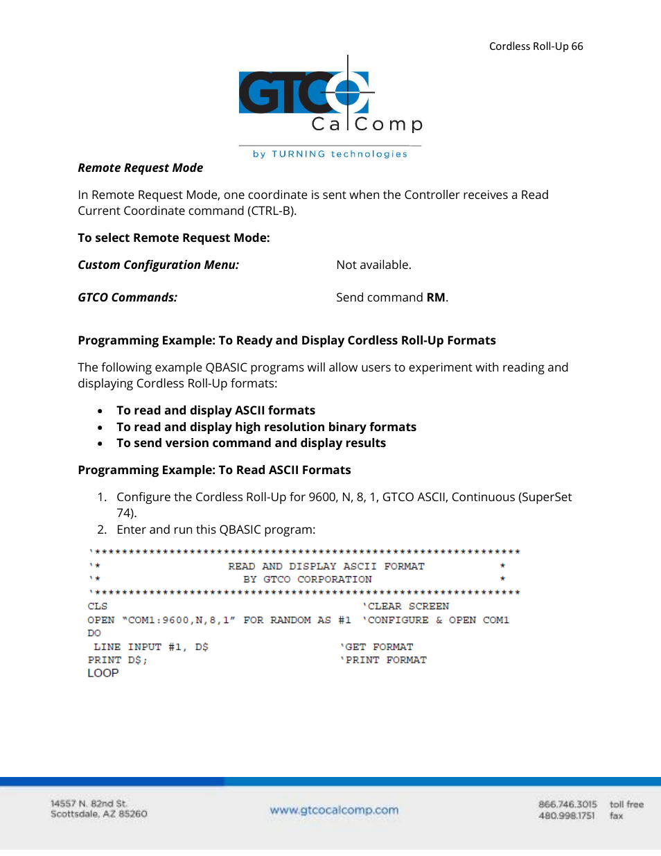 GTCO Cordless Roll-Up - Users Guide User Manual | Page 66 / 74