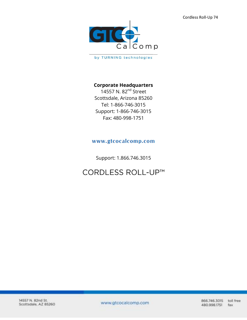 GTCO Cordless Roll-Up - Users Guide User Manual | Page 74 / 74