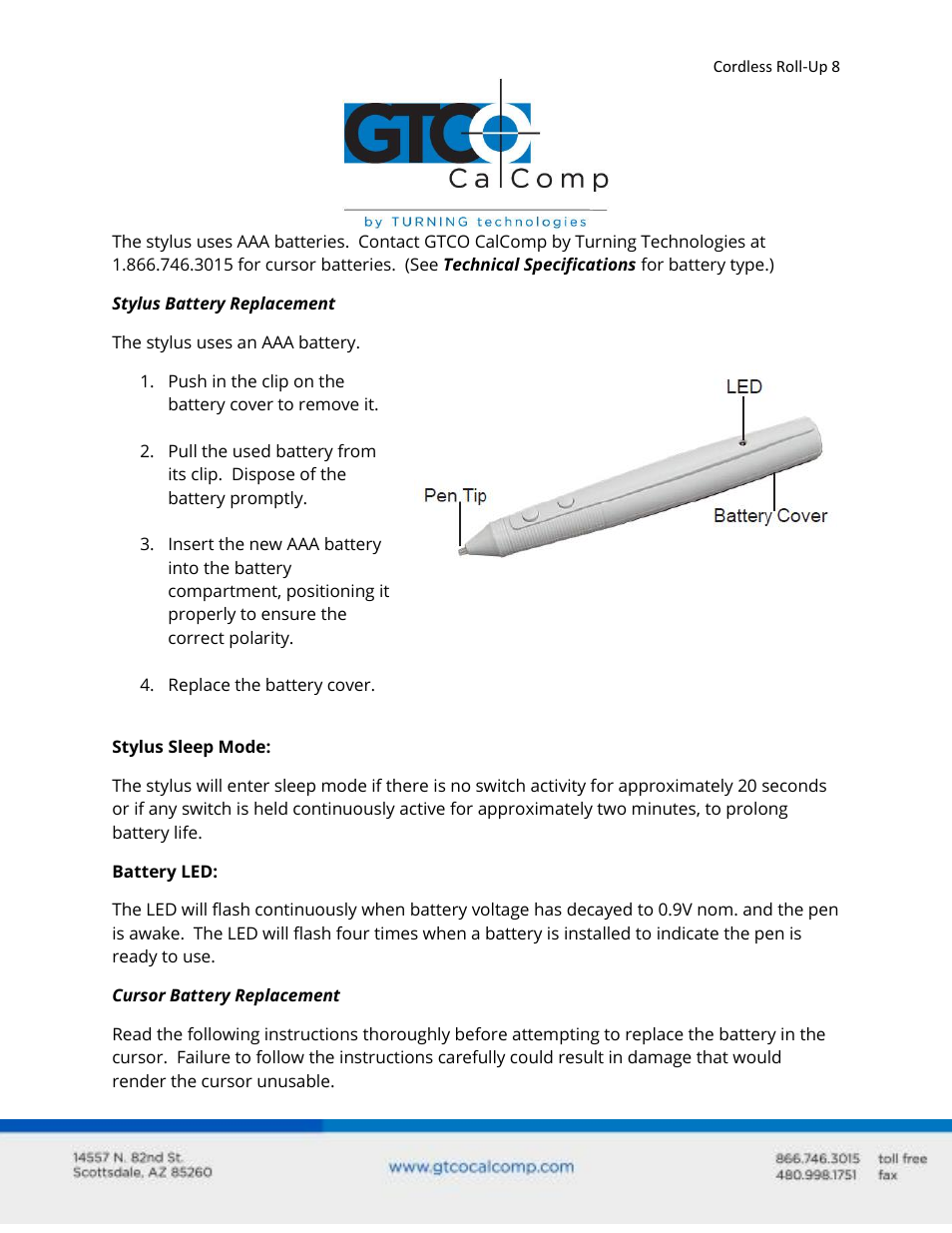 GTCO Cordless Roll-Up - Users Guide User Manual | Page 8 / 74