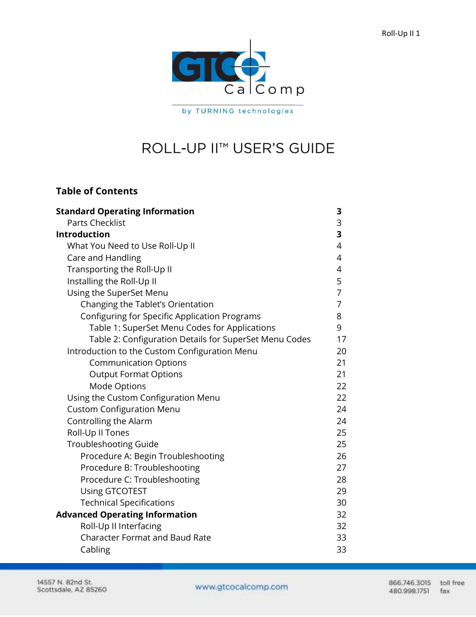 GTCO Roll-Up II - Users Guide User Manual | 70 pages