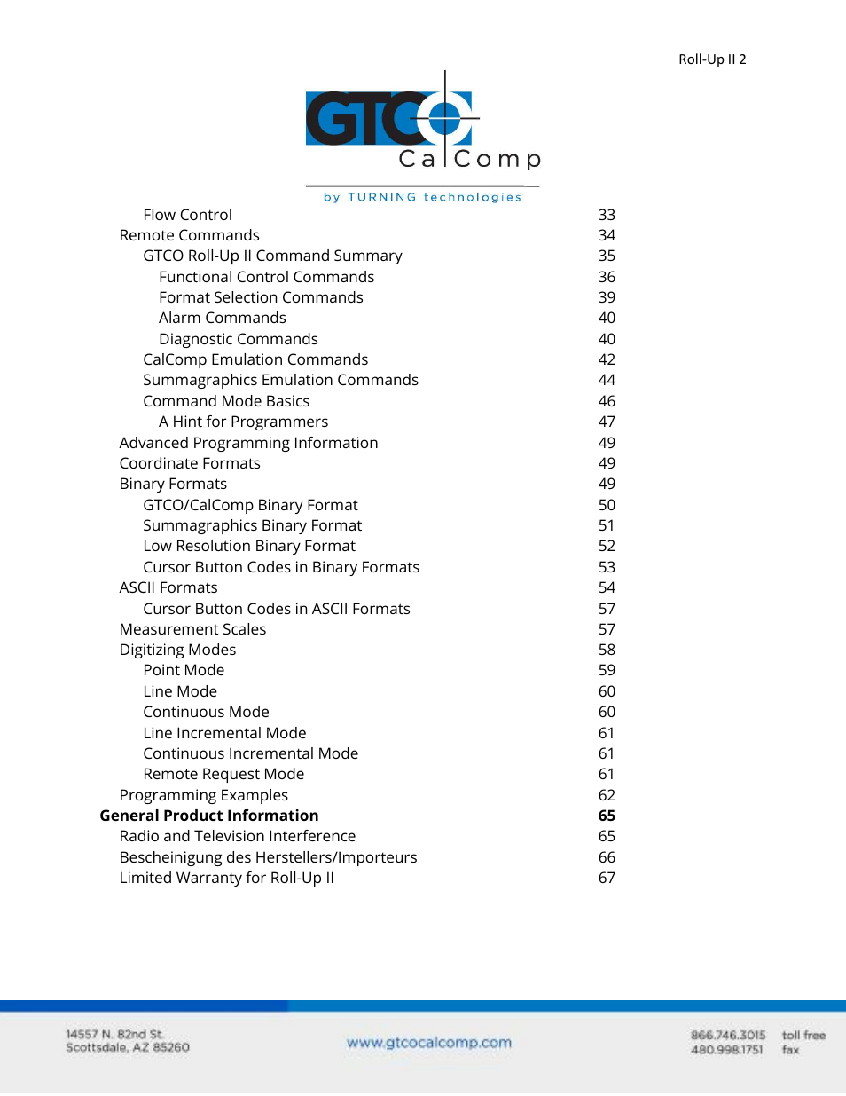 GTCO Roll-Up II - Users Guide User Manual | Page 2 / 70