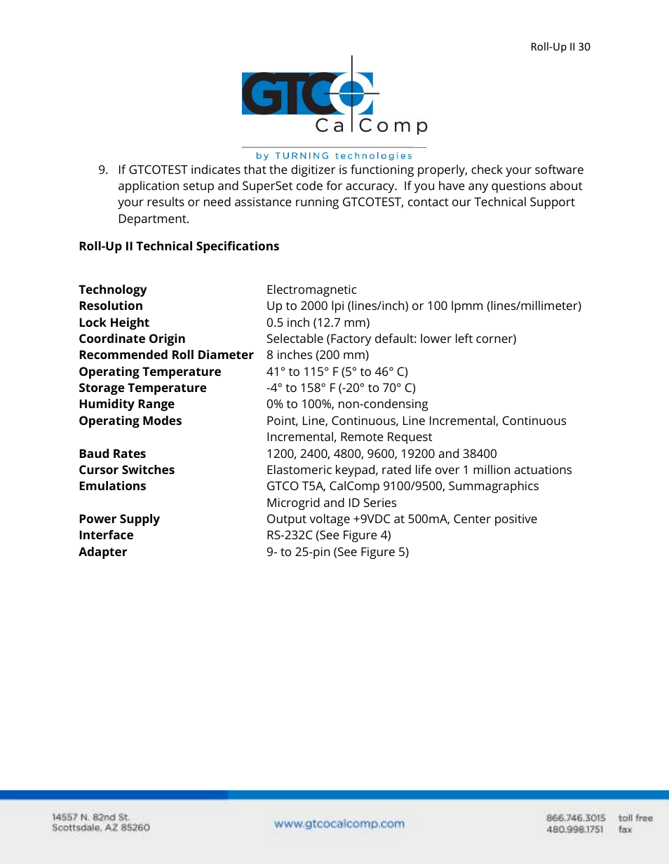 GTCO Roll-Up II - Users Guide User Manual | Page 30 / 70