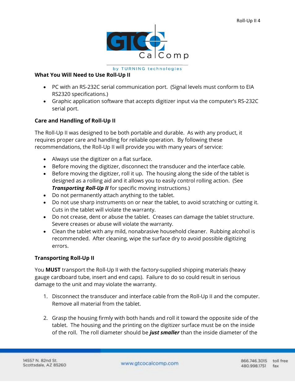 GTCO Roll-Up II - Users Guide User Manual | Page 4 / 70