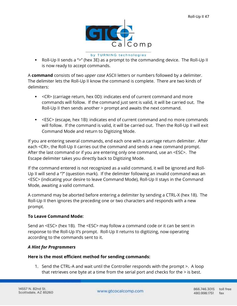 GTCO Roll-Up II - Users Guide User Manual | Page 47 / 70