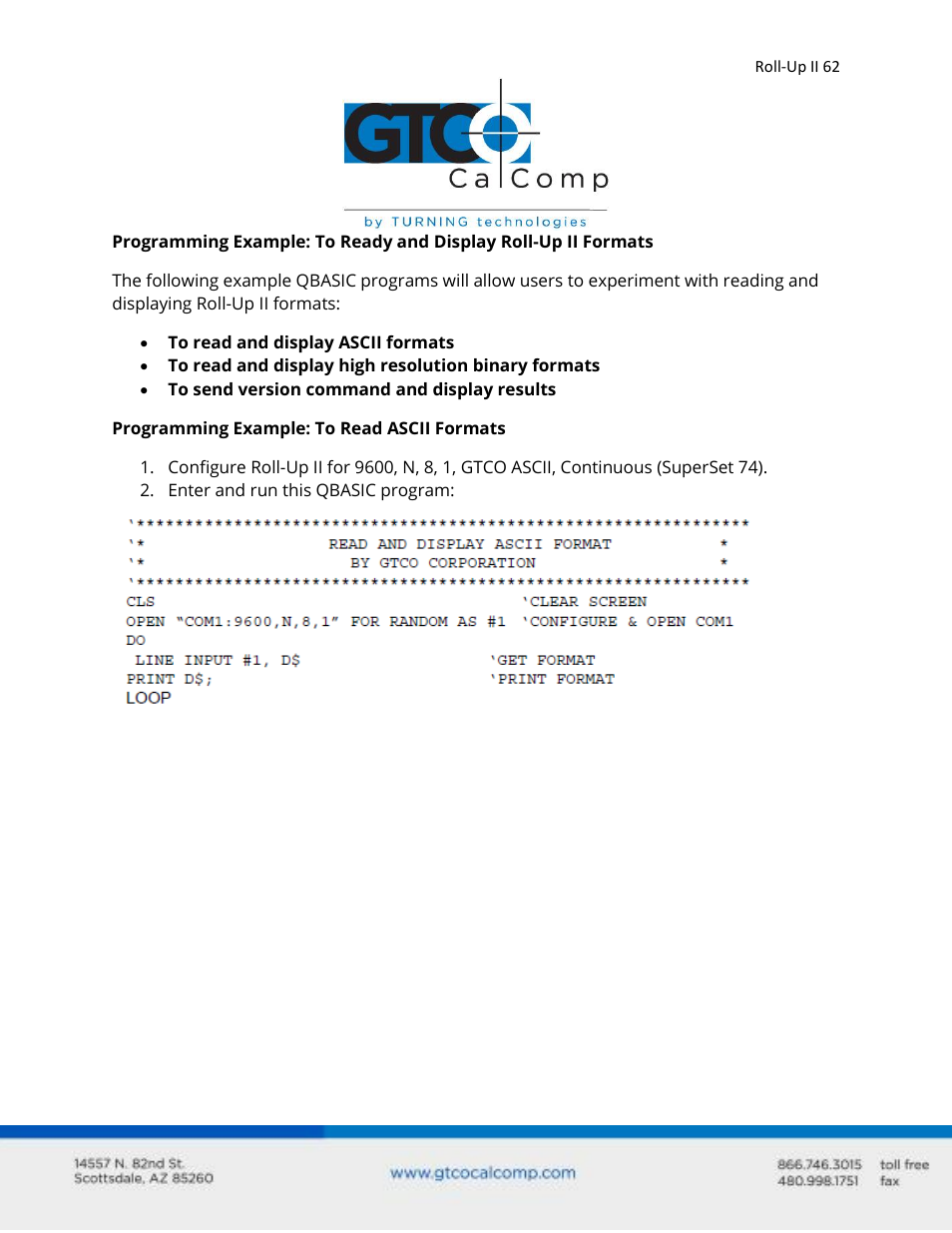 GTCO Roll-Up II - Users Guide User Manual | Page 62 / 70
