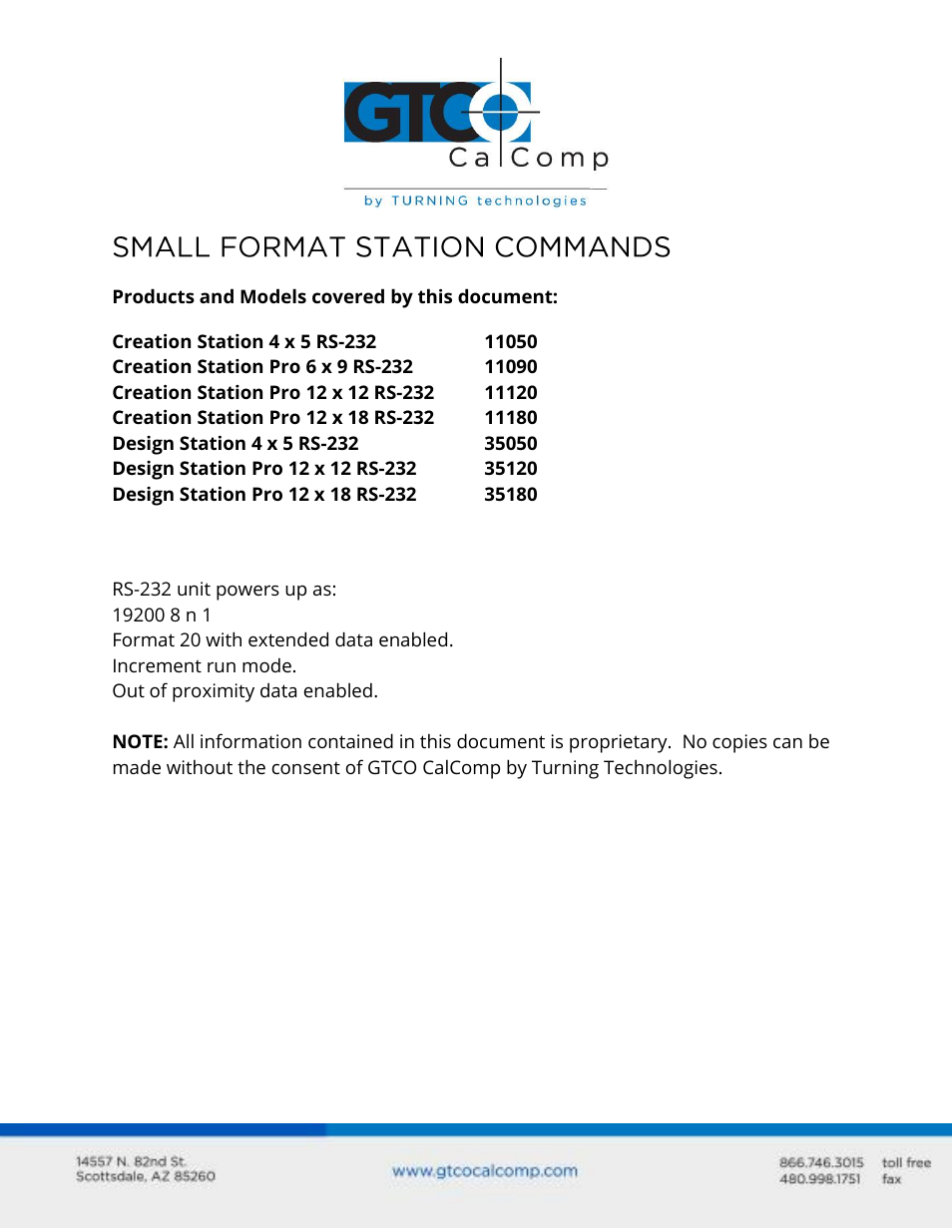 GTCO Small Format Station Command User Manual | 5 pages