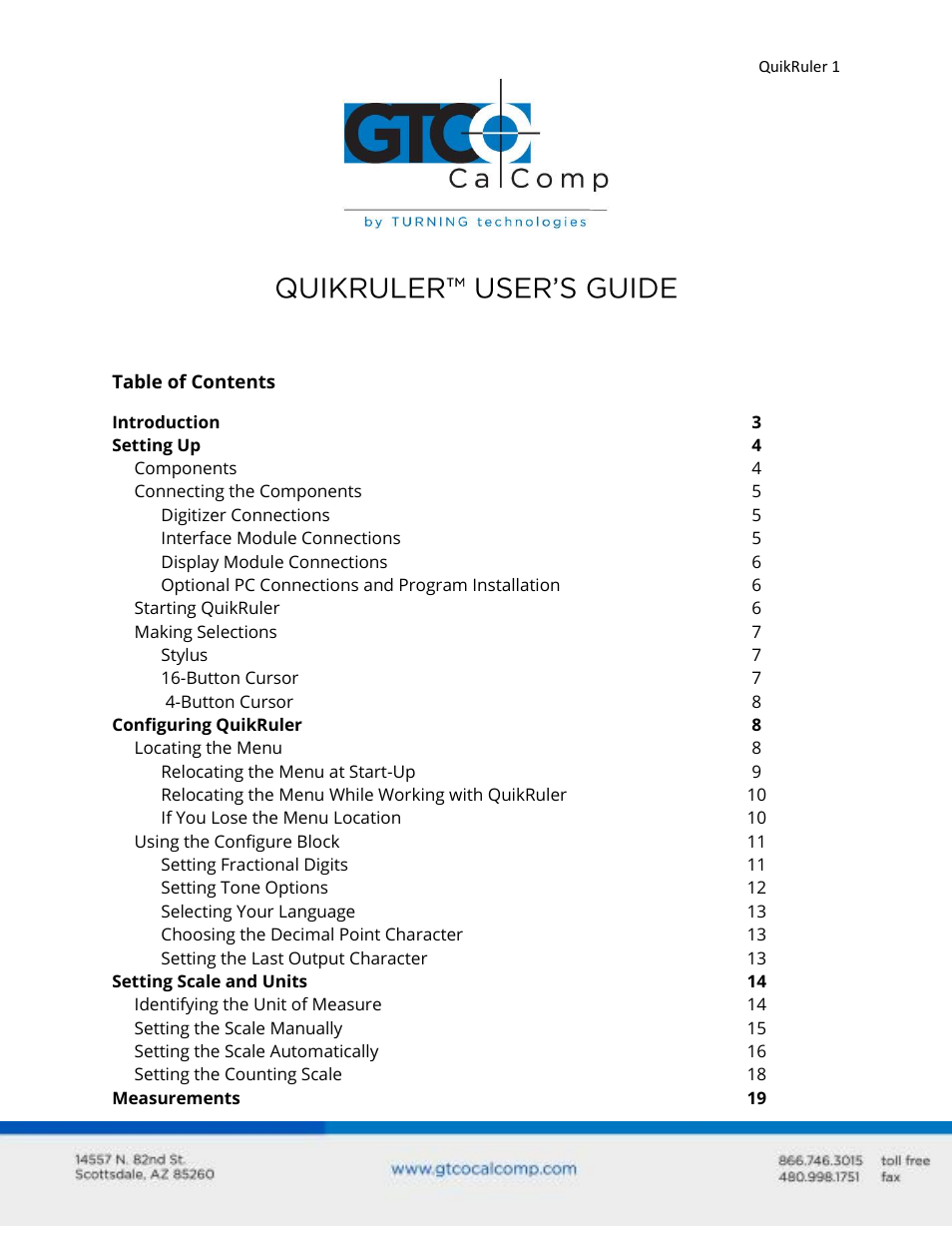 GTCO QuikRuler - Users Guide User Manual | 35 pages