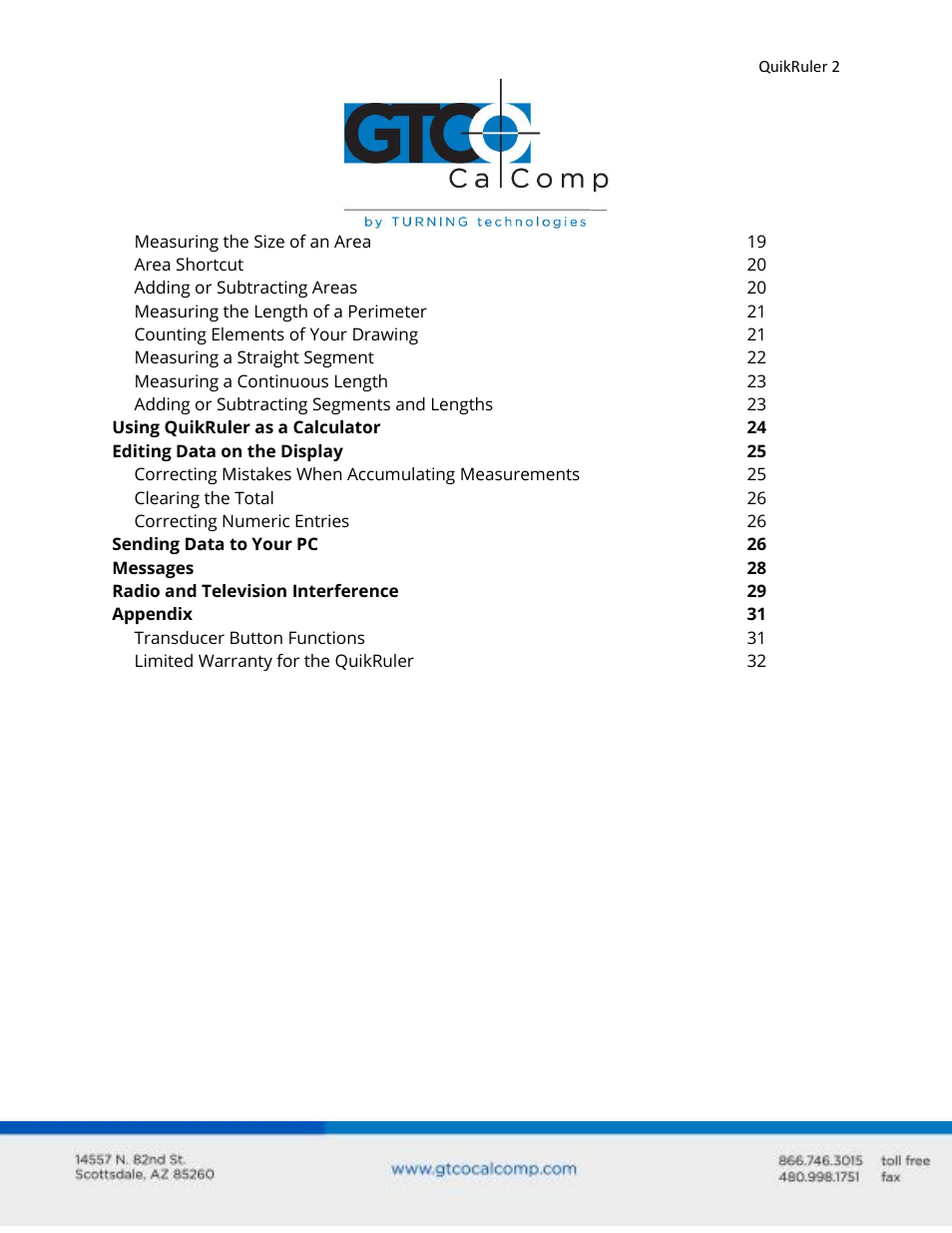 GTCO QuikRuler - Users Guide User Manual | Page 2 / 35