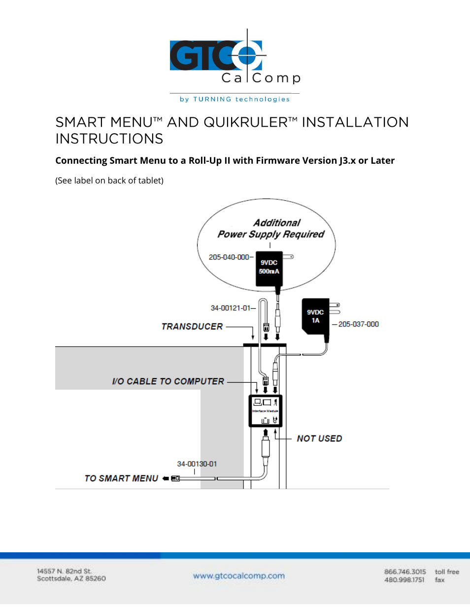 GTCO Smart Menu w/Roll-Up II - Installation User Manual | 2 pages