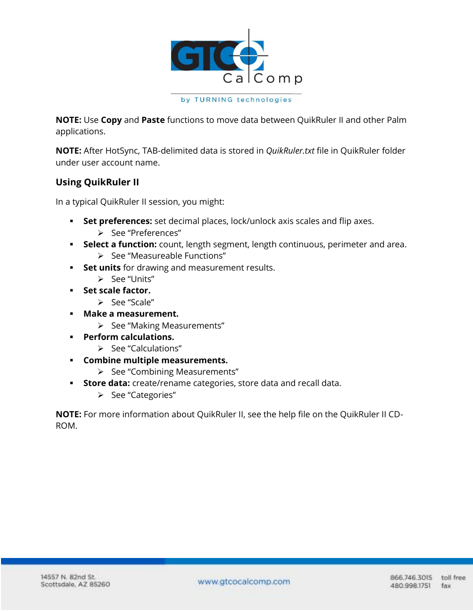 GTCO QuikRuler II for Palm OS - Quick Start Guide User Manual | Page 6 / 6