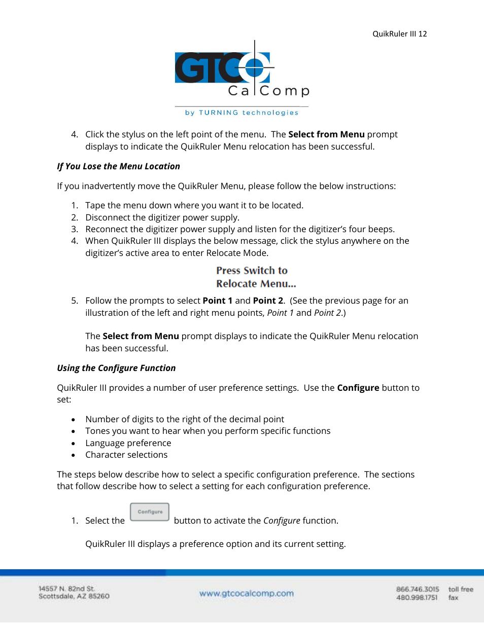 GTCO QuikRuler III - Users Guide User Manual | Page 12 / 42