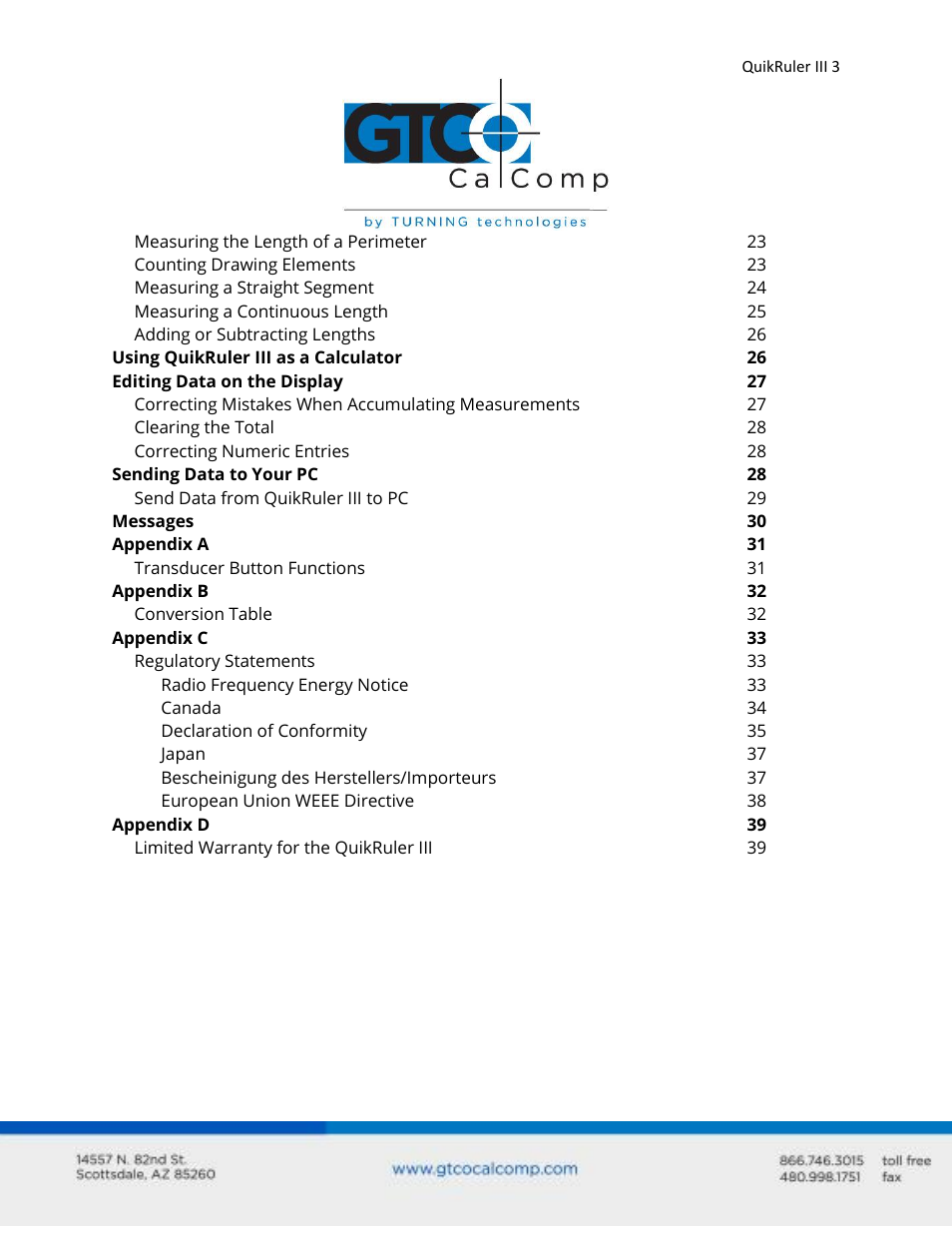 GTCO QuikRuler III - Users Guide User Manual | Page 3 / 42