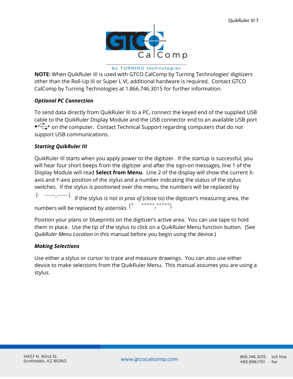 GTCO QuikRuler III - Users Guide User Manual | Page 7 / 42