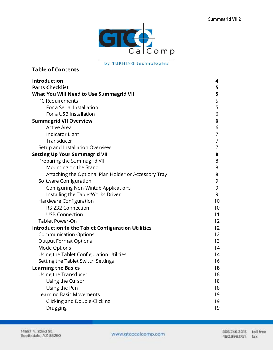 GTCO Summagrid VII - Users Guide User Manual | Page 2 / 40