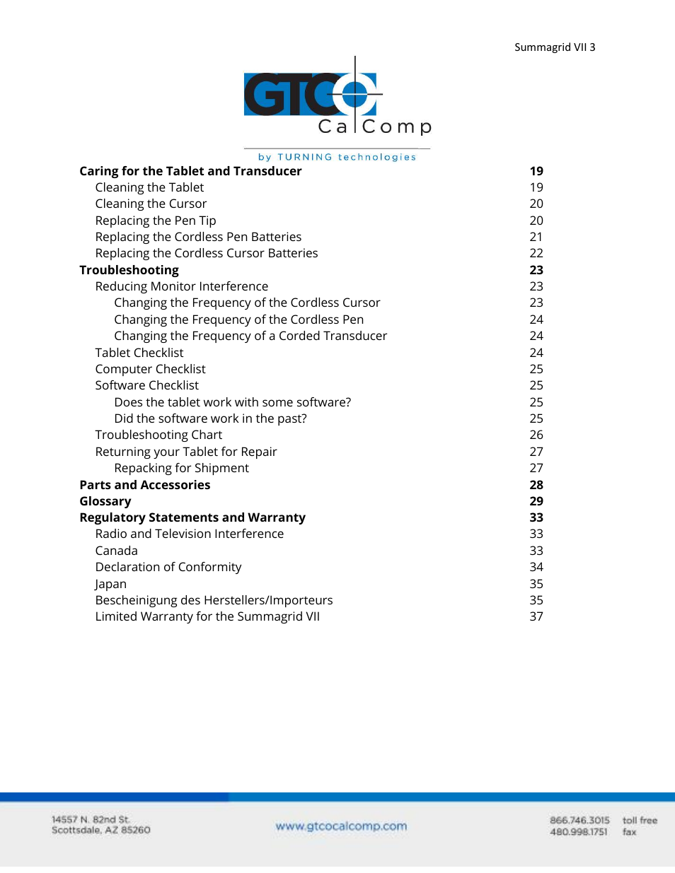 GTCO Summagrid VII - Users Guide User Manual | Page 3 / 40