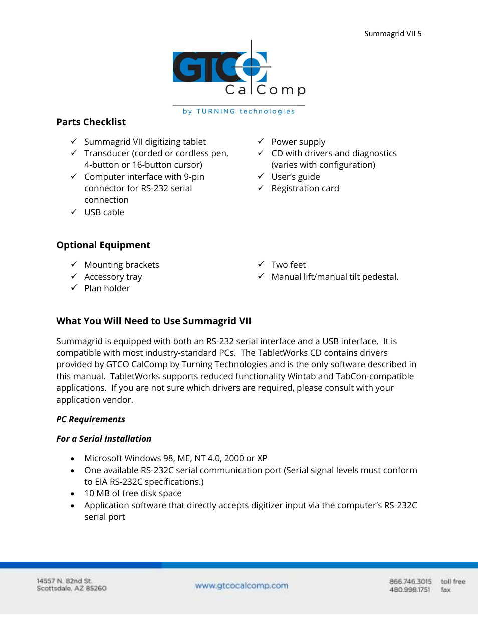 GTCO Summagrid VII - Users Guide User Manual | Page 5 / 40