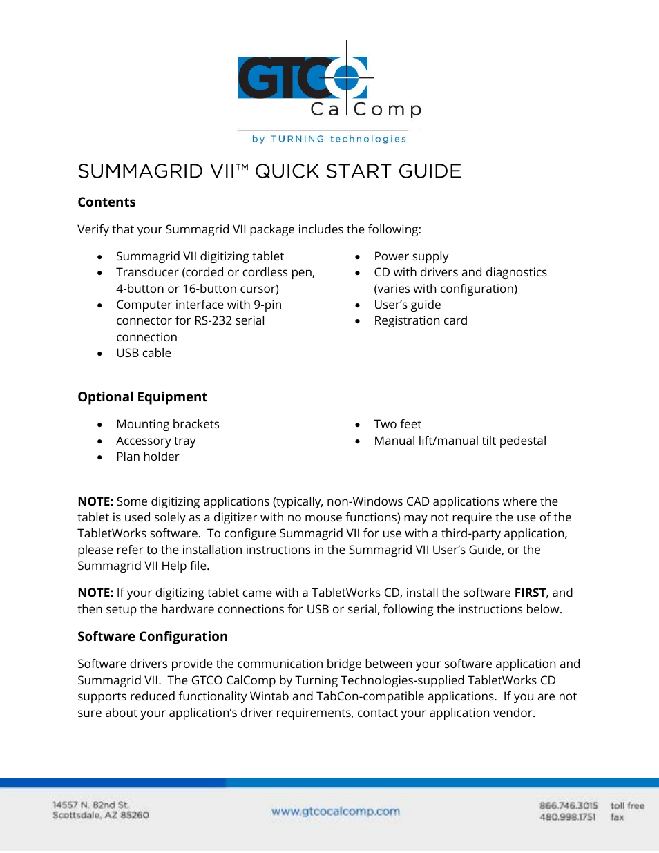 GTCO Summagrid VII - Quick Start Guide User Manual | 3 pages