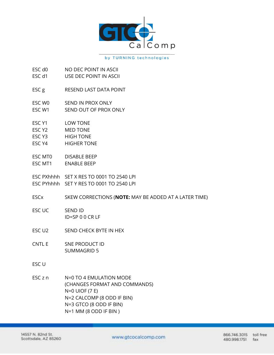 GTCO Summagrid V Commands User Manual | Page 12 / 13