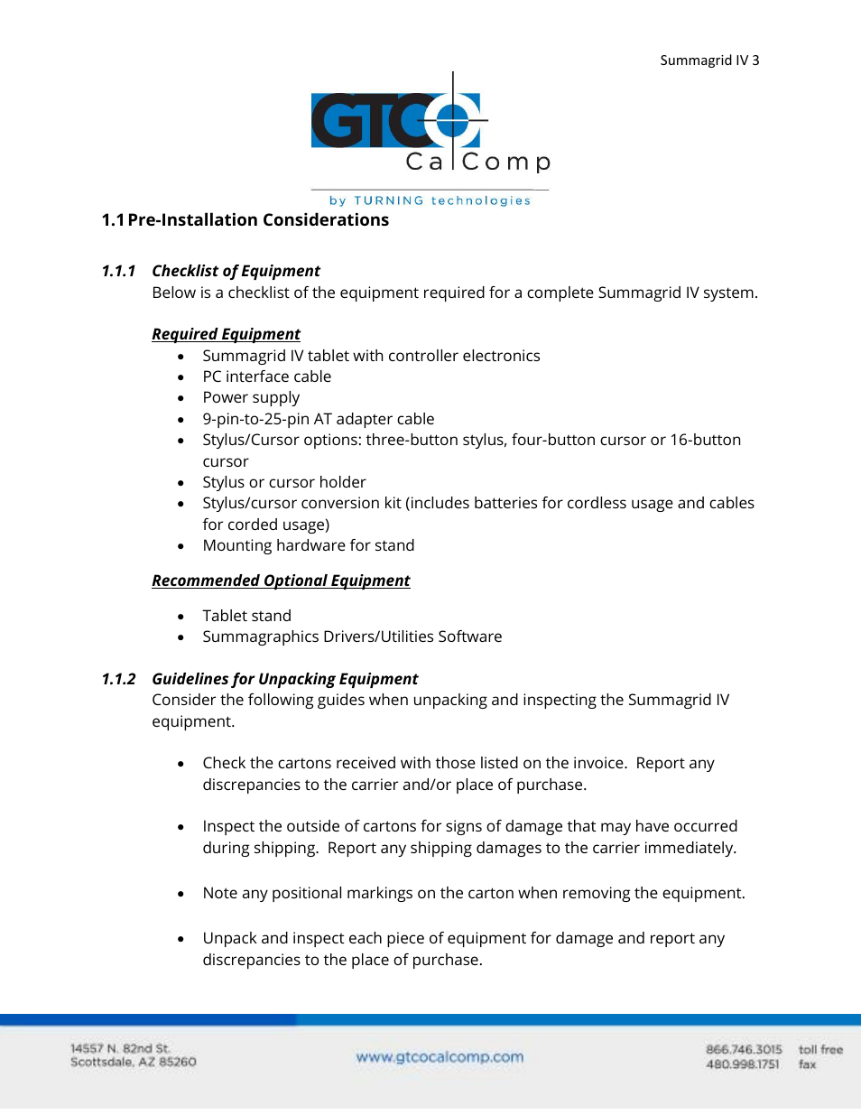 GTCO Summagrid IV - Users Guide Part 1 User Manual | Page 3 / 43