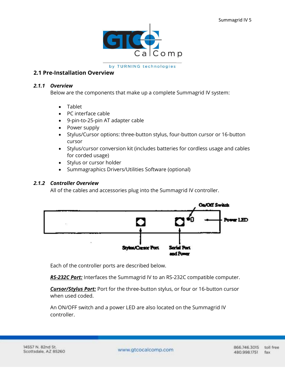 GTCO Summagrid IV - Users Guide Part 1 User Manual | Page 5 / 43