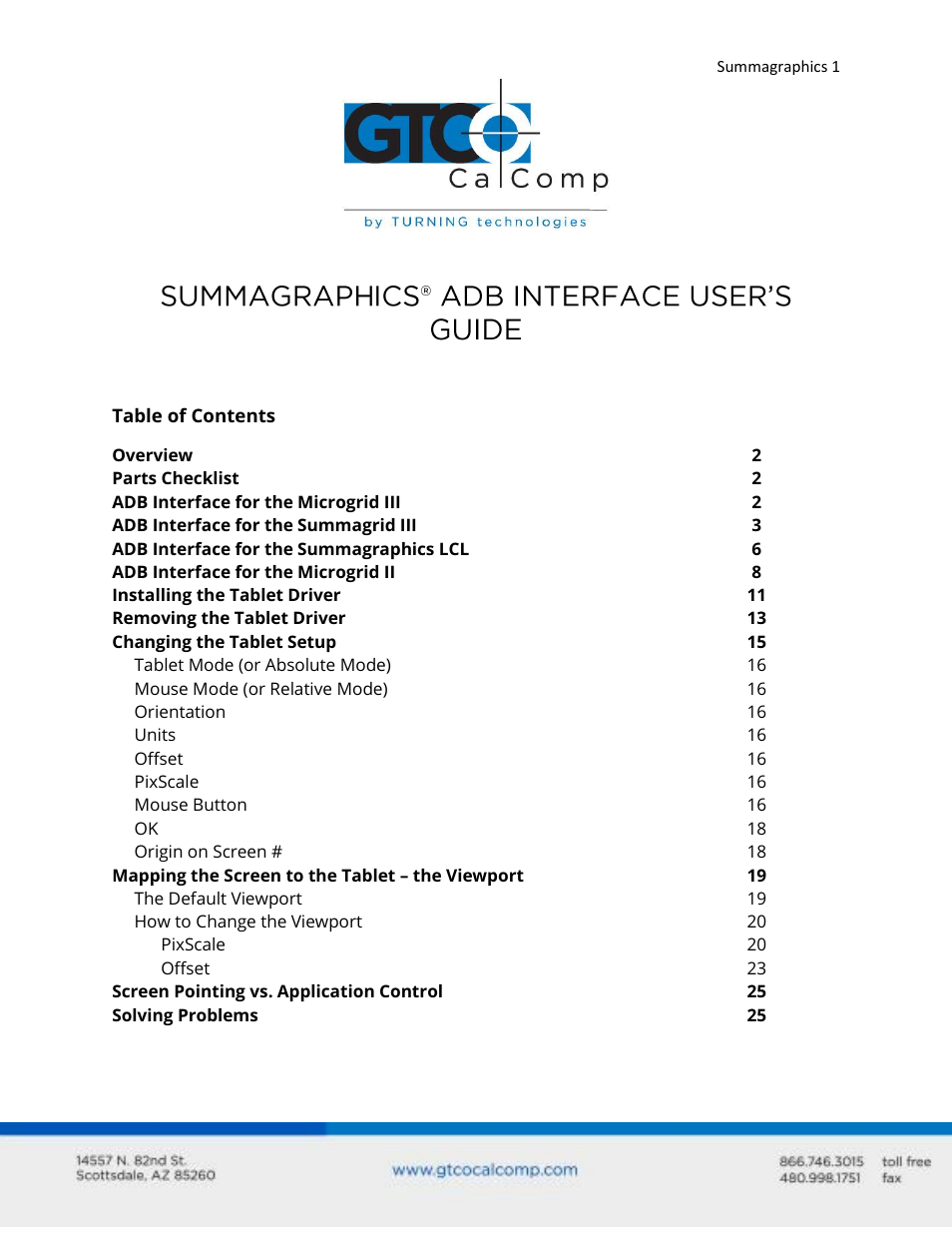 GTCO Summagraphics ADB Interface - Users Guide User Manual | 25 pages