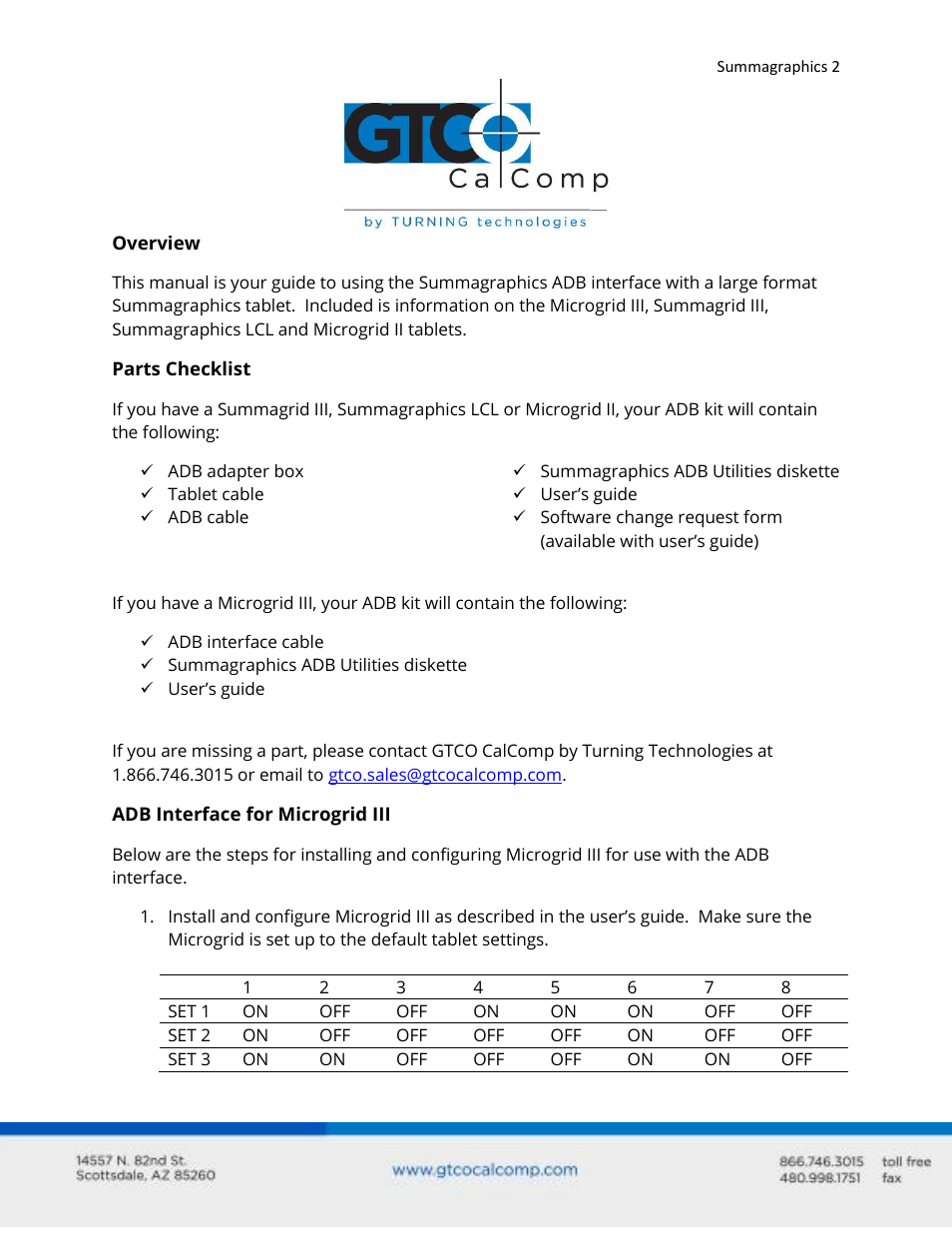 GTCO Summagraphics ADB Interface - Users Guide User Manual | Page 2 / 25