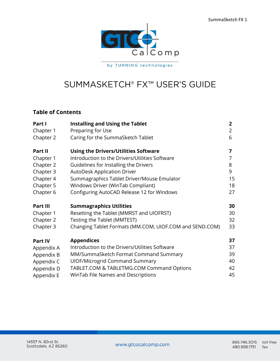 GTCO SummaSketch FX - Users Guide User Manual | 51 pages