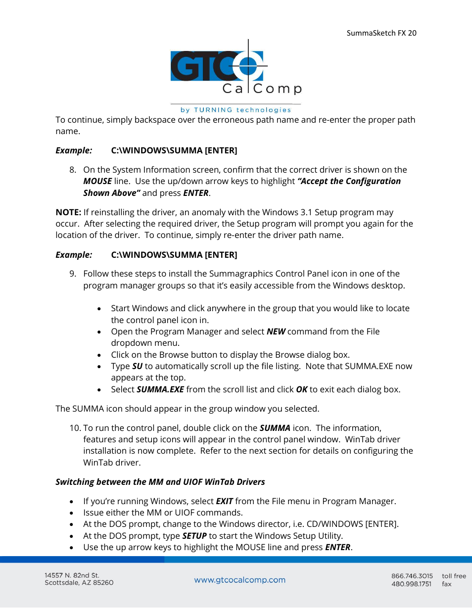 GTCO SummaSketch FX - Users Guide User Manual | Page 20 / 51