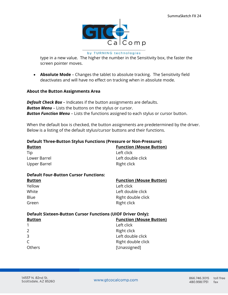 GTCO SummaSketch FX - Users Guide User Manual | Page 24 / 51