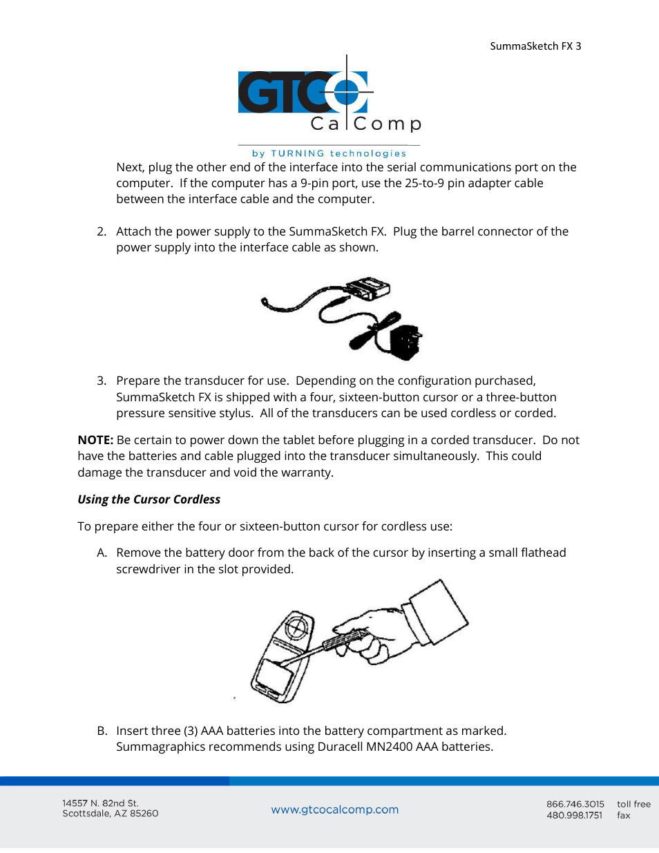 GTCO SummaSketch FX - Users Guide User Manual | Page 3 / 51