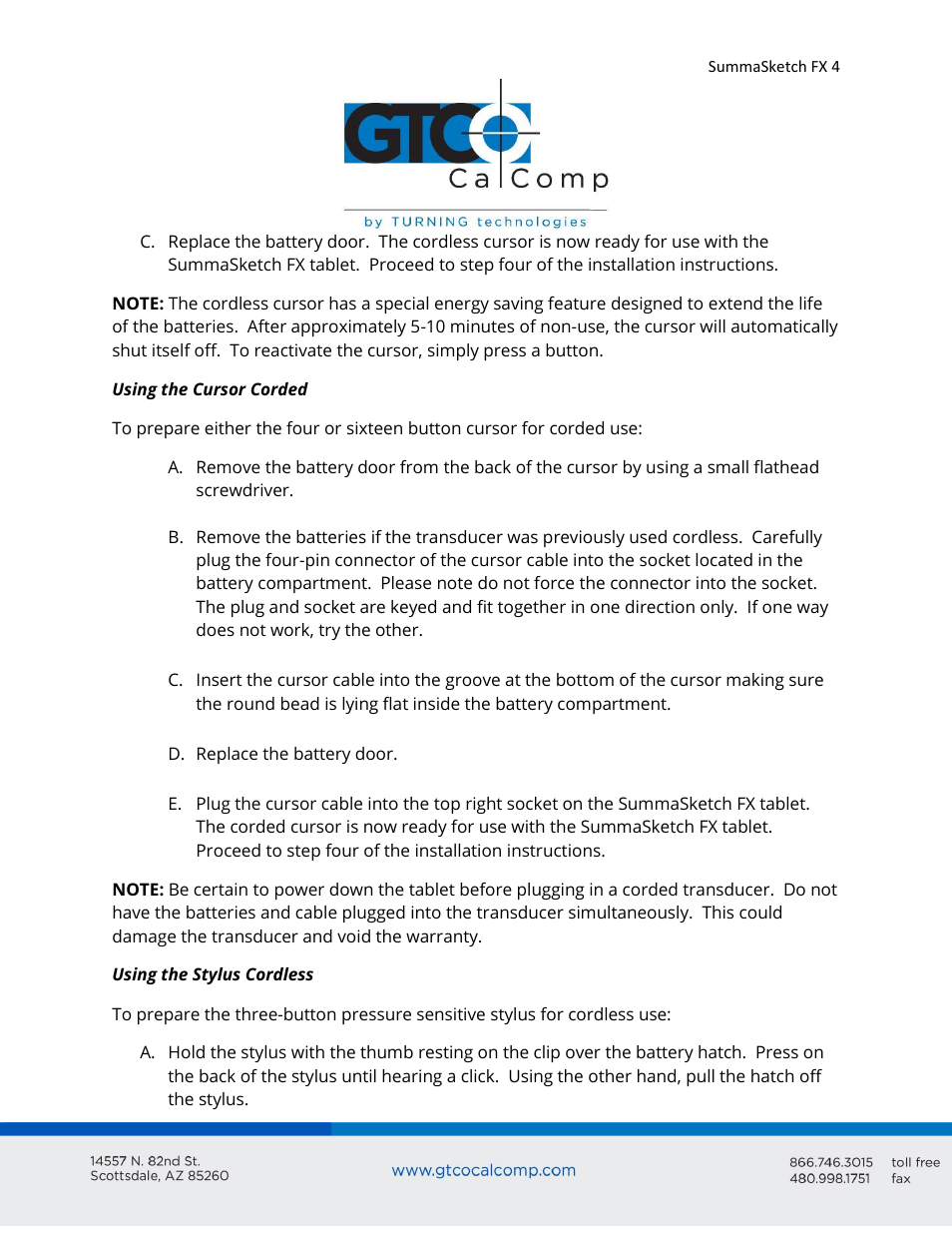 GTCO SummaSketch FX - Users Guide User Manual | Page 4 / 51