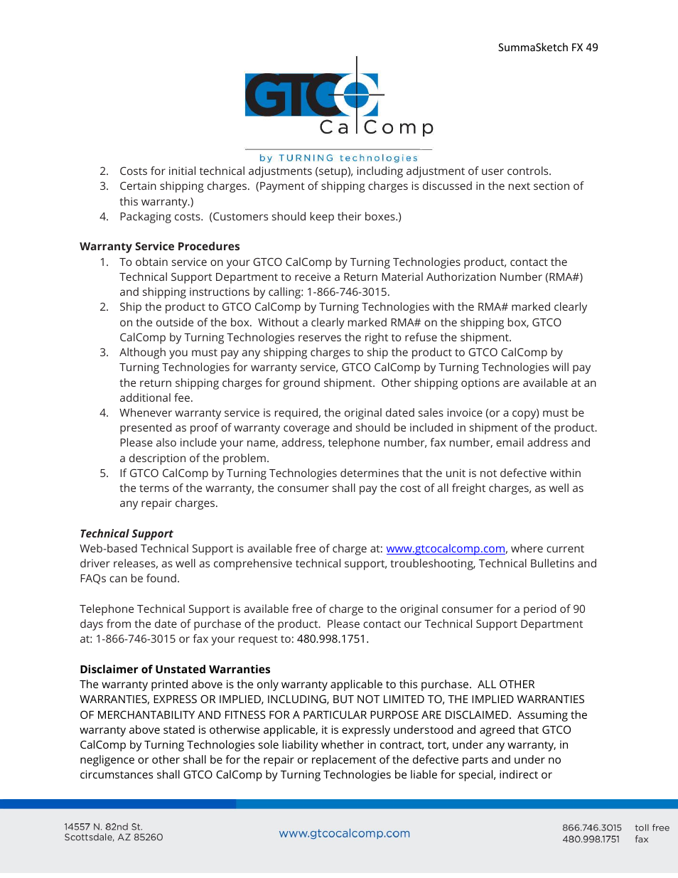 GTCO SummaSketch FX - Users Guide User Manual | Page 49 / 51