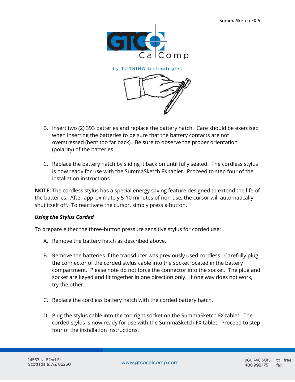 GTCO SummaSketch FX - Users Guide User Manual | Page 5 / 51