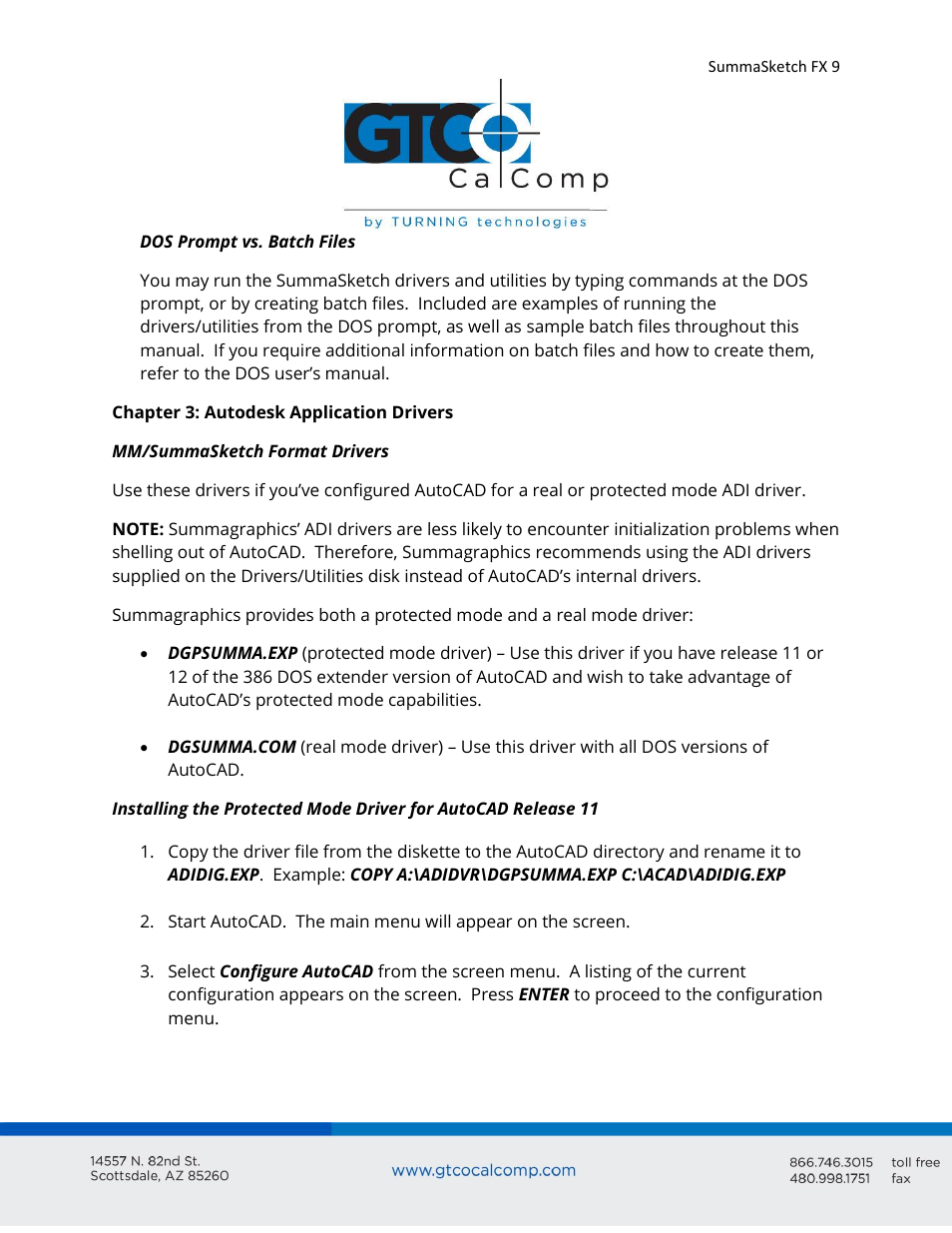 GTCO SummaSketch FX - Users Guide User Manual | Page 9 / 51