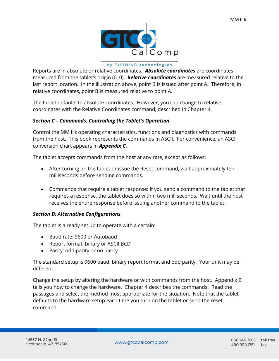 GTCO MM II 1201 - Users Guide User Manual | Page 6 / 61