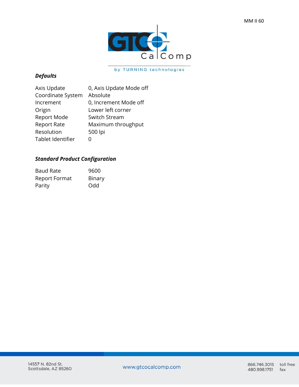 GTCO MM II 1201 - Users Guide User Manual | Page 60 / 61