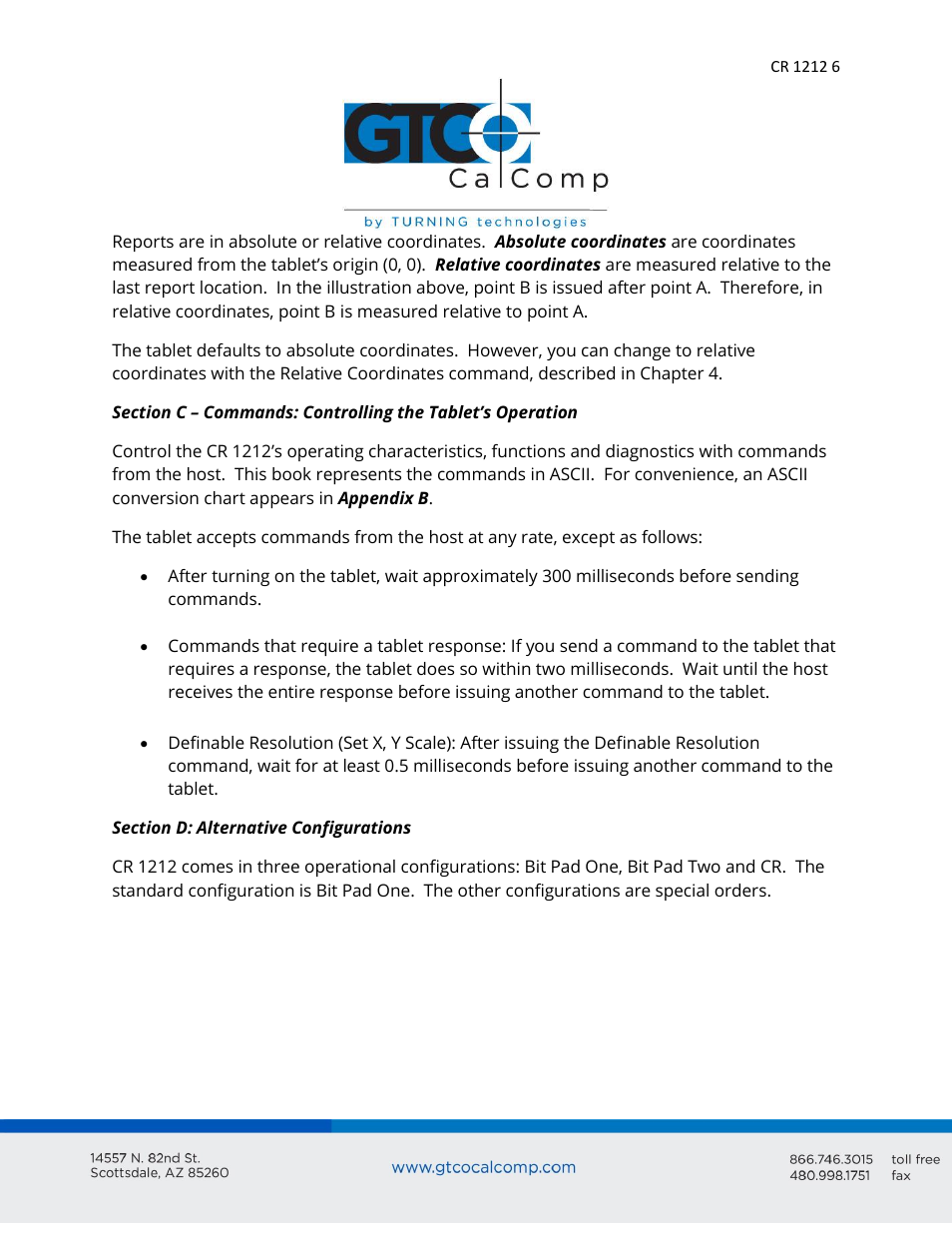 GTCO CR 1212 - Users Guide User Manual | Page 6 / 50