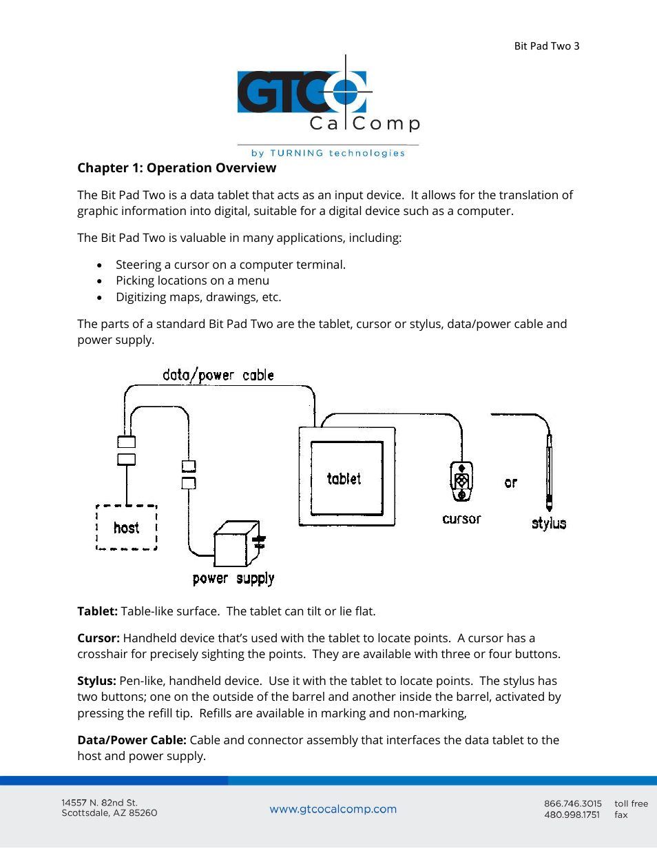 GTCO Bit Pad Two - Users Guide User Manual | Page 3 / 48