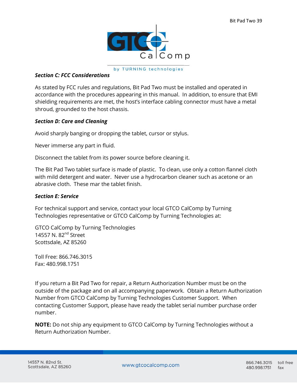 GTCO Bit Pad Two - Users Guide User Manual | Page 39 / 48