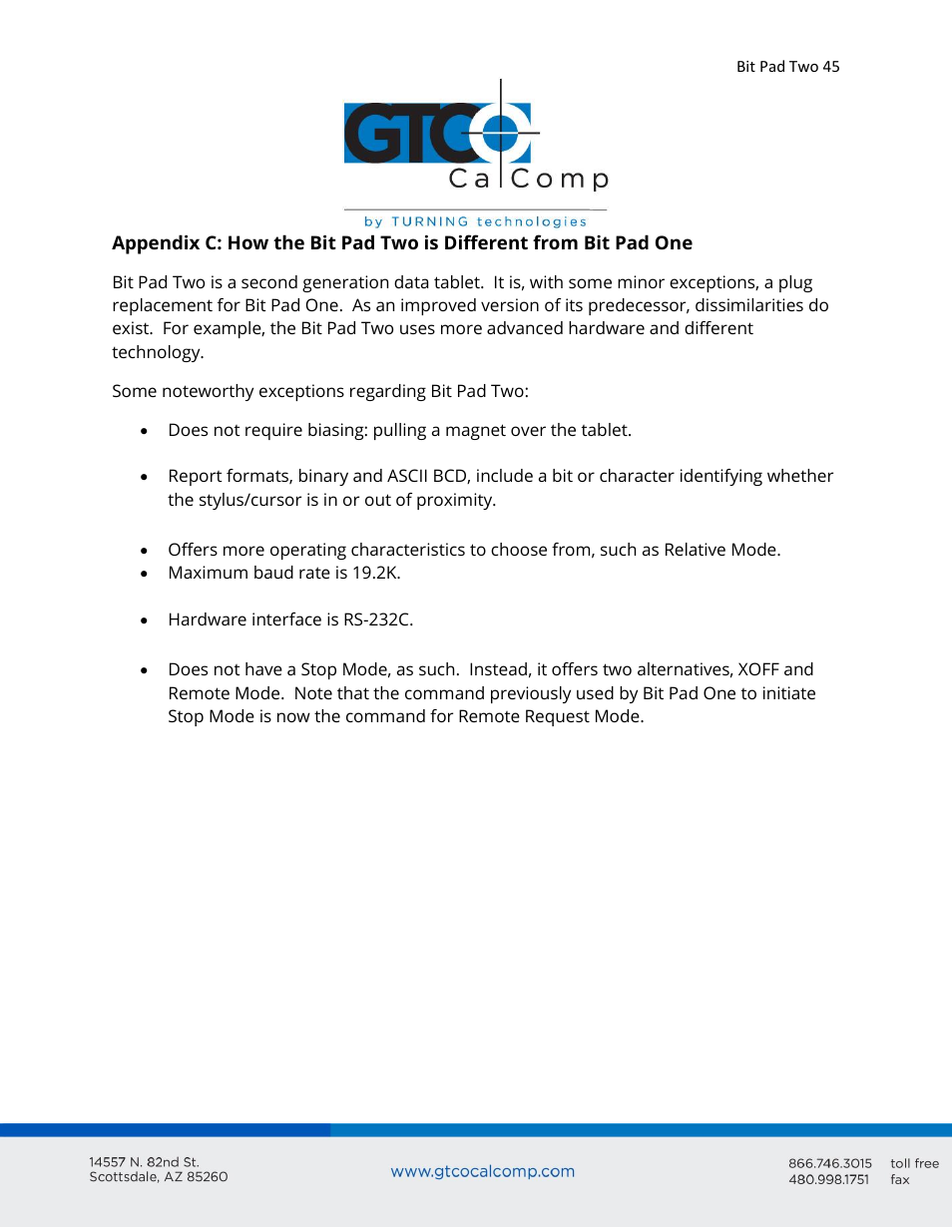 GTCO Bit Pad Two - Users Guide User Manual | Page 45 / 48