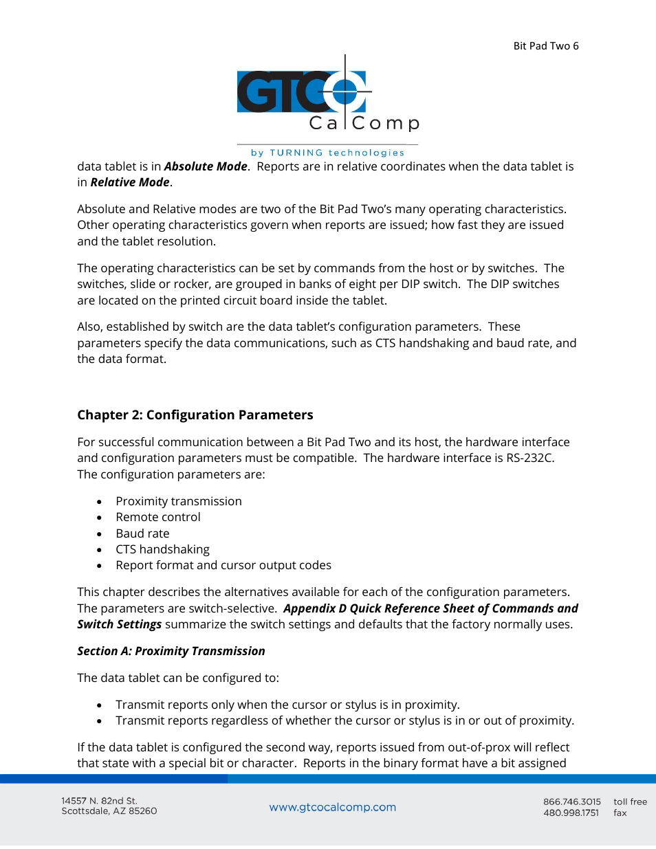 GTCO Bit Pad Two - Users Guide User Manual | Page 6 / 48