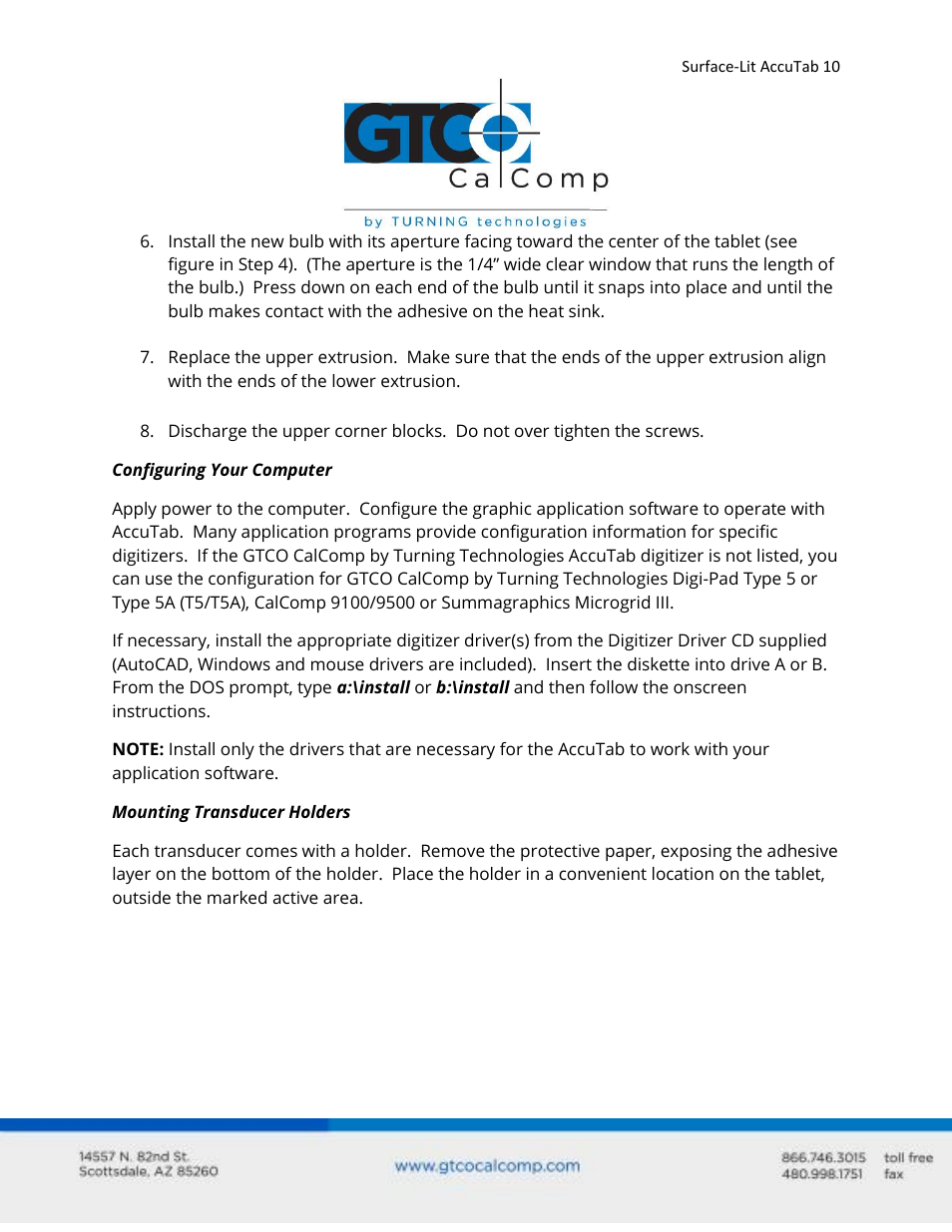 GTCO Surface-Lit AccuTab - Users Guide User Manual | Page 10 / 70