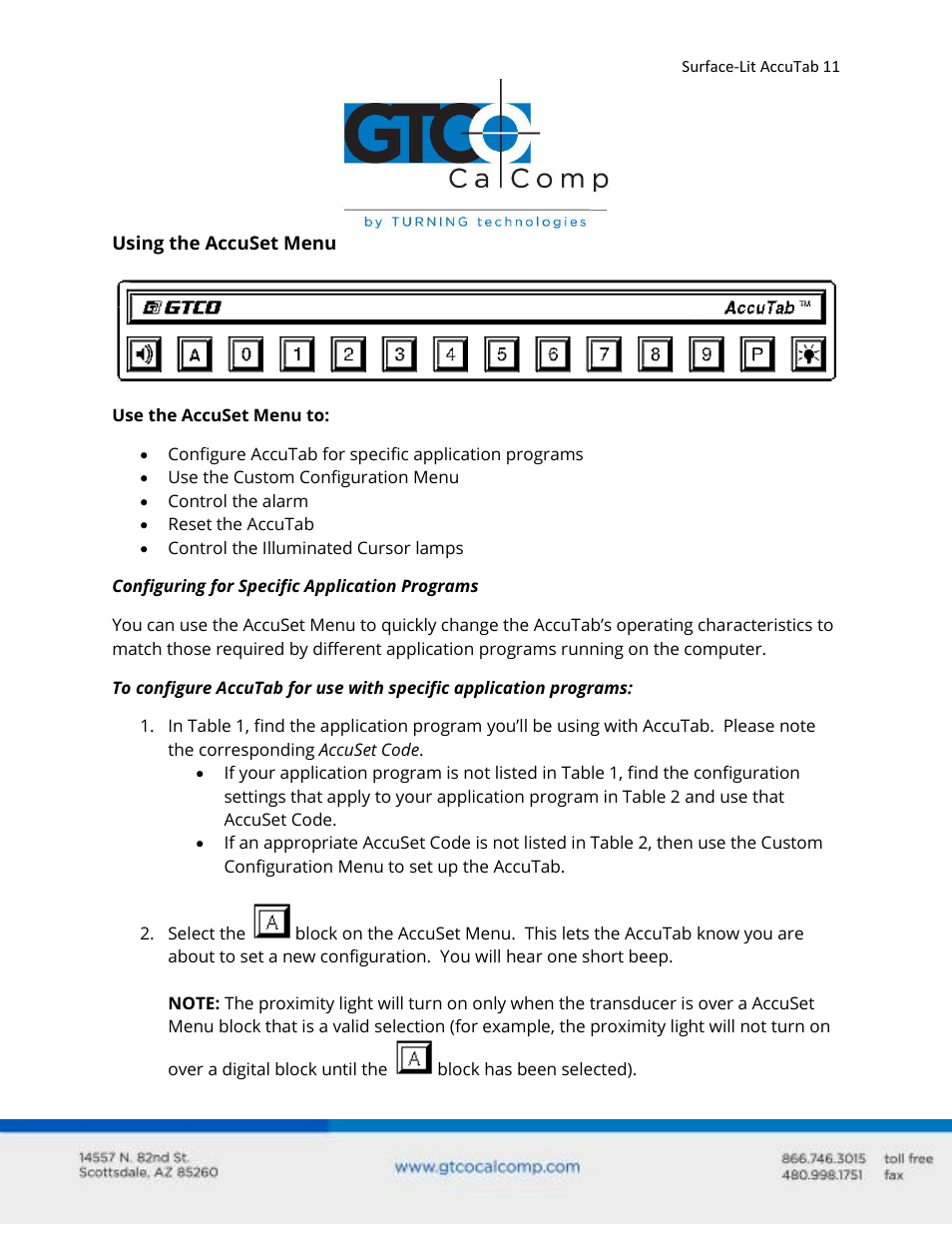 GTCO Surface-Lit AccuTab - Users Guide User Manual | Page 11 / 70