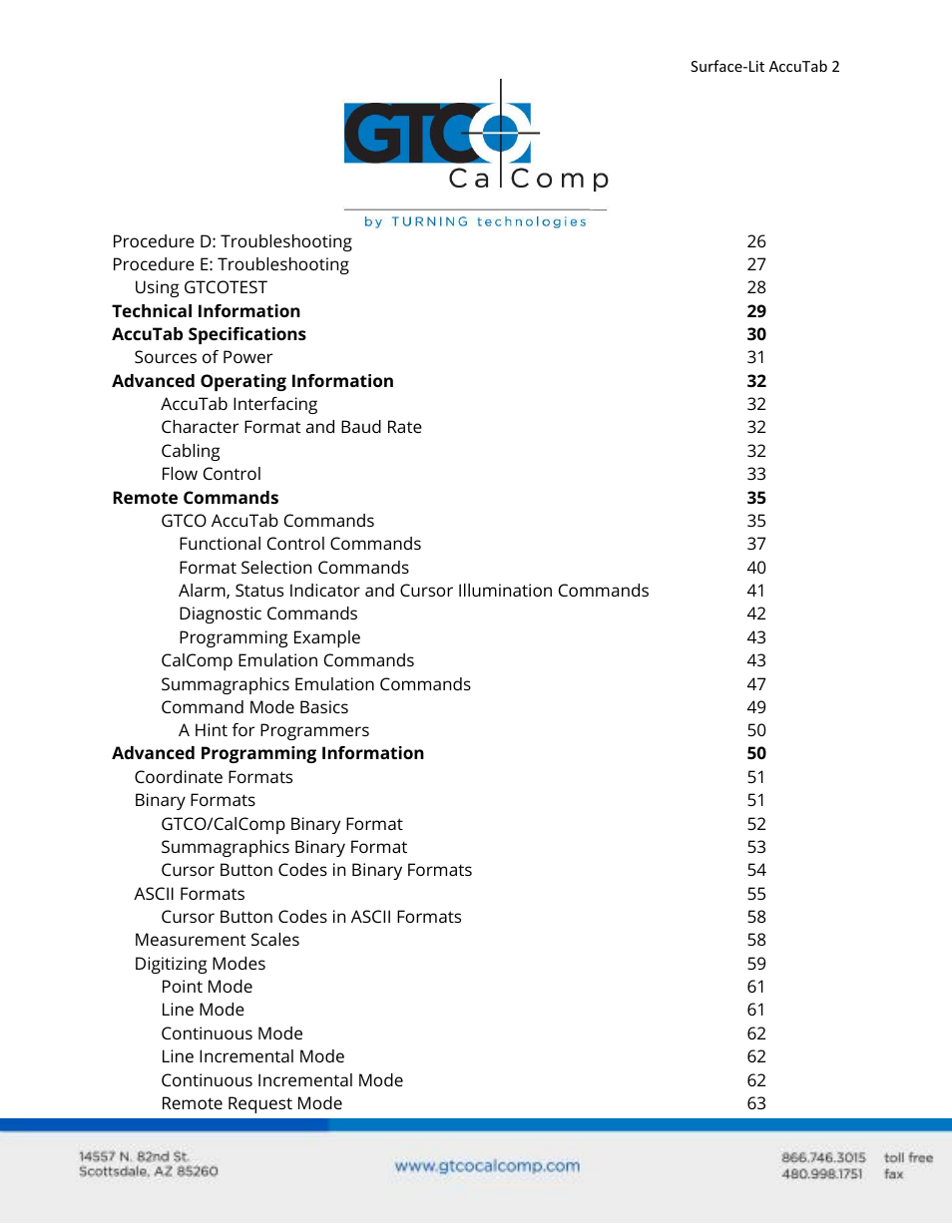 GTCO Surface-Lit AccuTab - Users Guide User Manual | Page 2 / 70