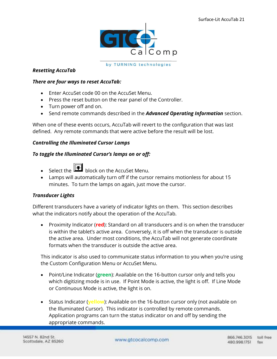 GTCO Surface-Lit AccuTab - Users Guide User Manual | Page 21 / 70