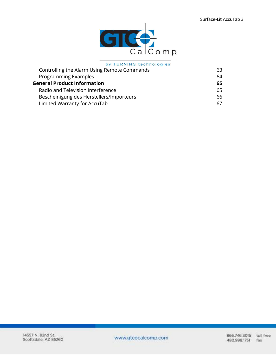 GTCO Surface-Lit AccuTab - Users Guide User Manual | Page 3 / 70