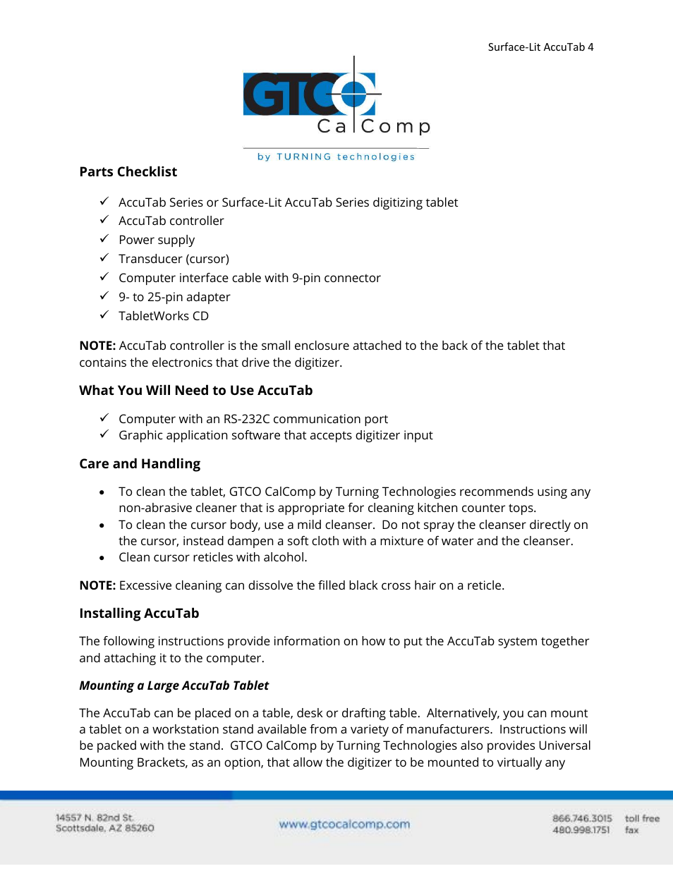GTCO Surface-Lit AccuTab - Users Guide User Manual | Page 4 / 70