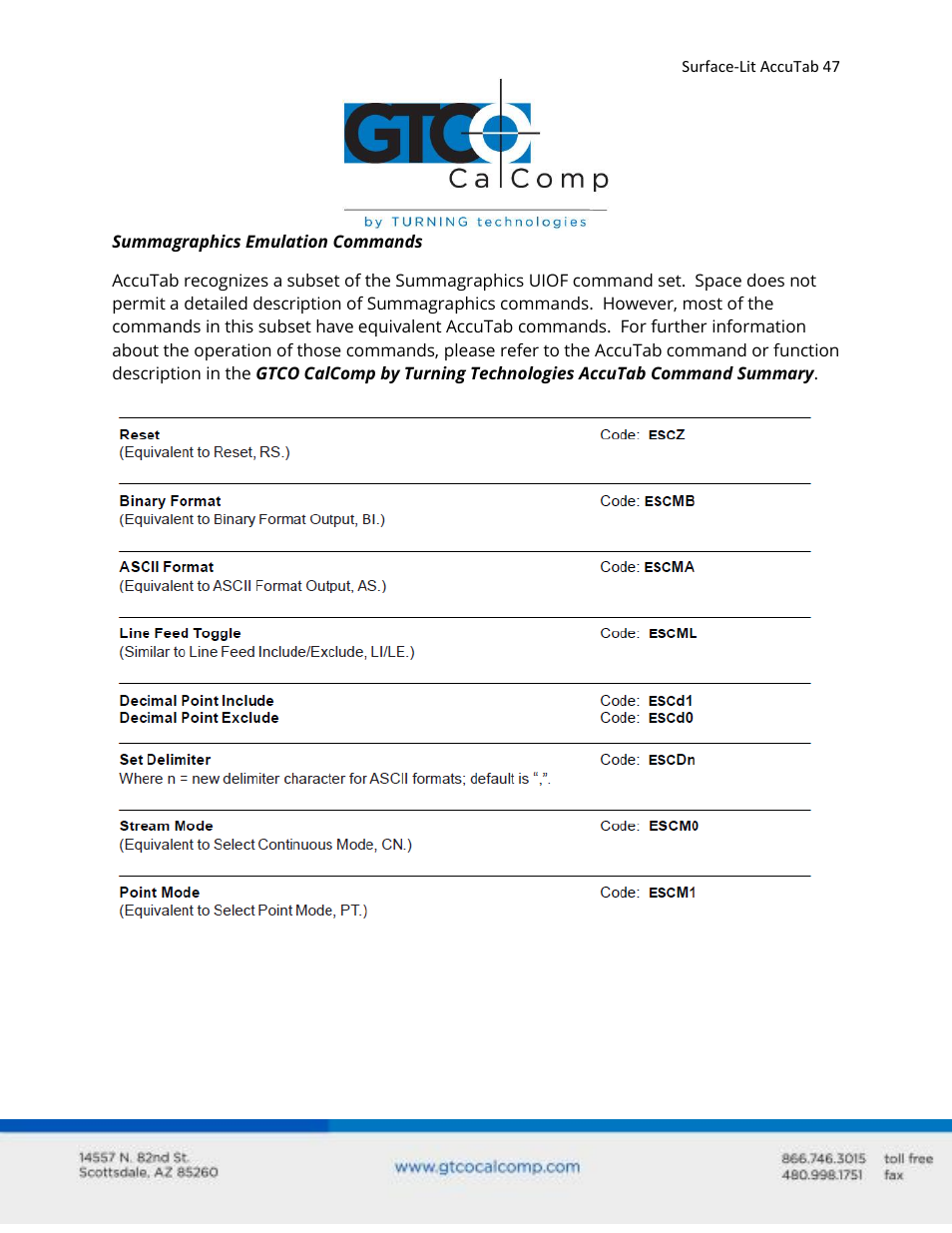 GTCO Surface-Lit AccuTab - Users Guide User Manual | Page 47 / 70